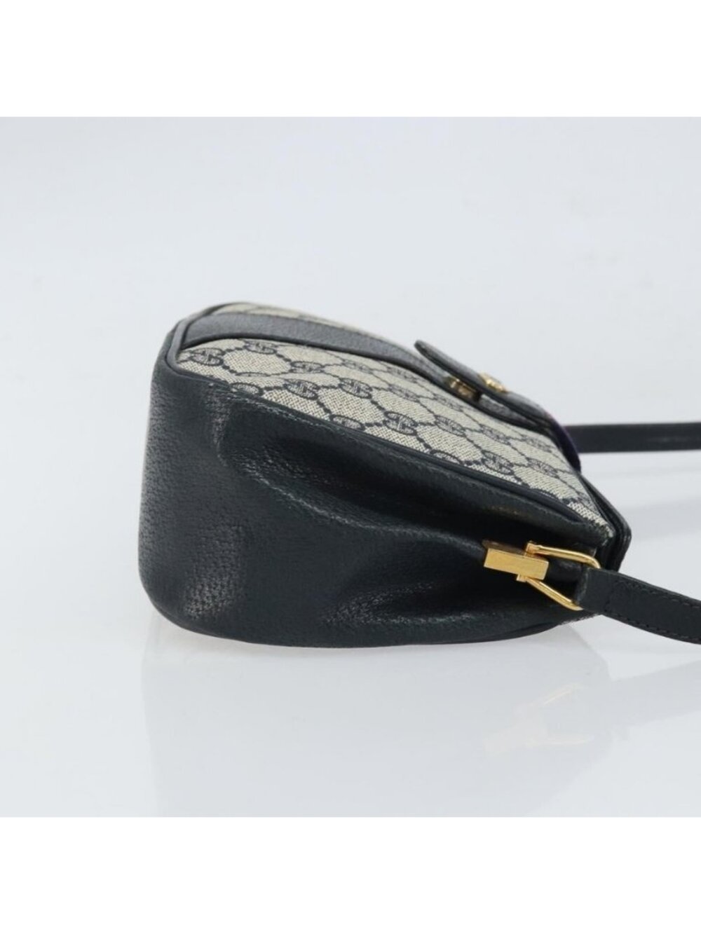 Authentic GUCCI GG Supreme Sherry Line Shoulder Bag PVC Navy Gold - Picture 10 of 16